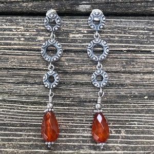 Carnelian Dangling Sterling Silver Earrings 925 India NWOT
